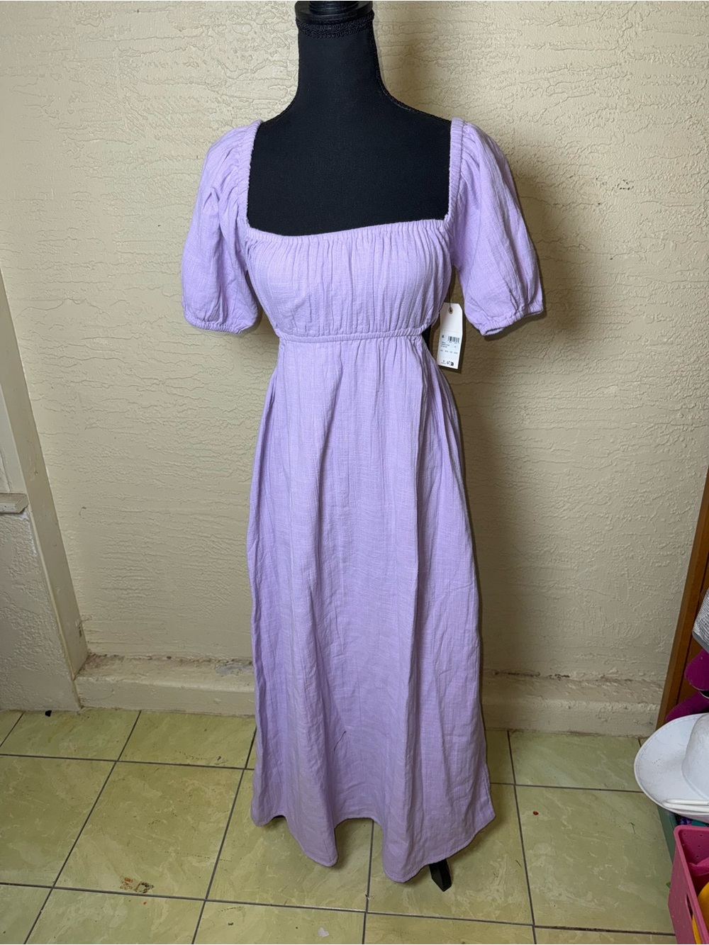 Billabong Lilac Puff Sleeve Cutout Maxi Dress Cottagecore Prairie NWT Small - Picture 3 of 12